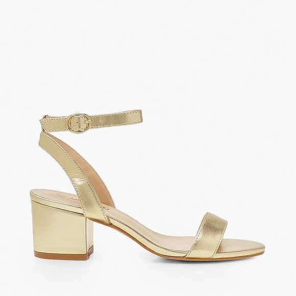 Gold Metallic Basic Low Block Barely There Heels - Picture 2 of 4